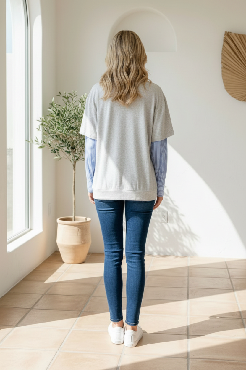 Grey Marle Shirt Sleeve Tee By Frankie