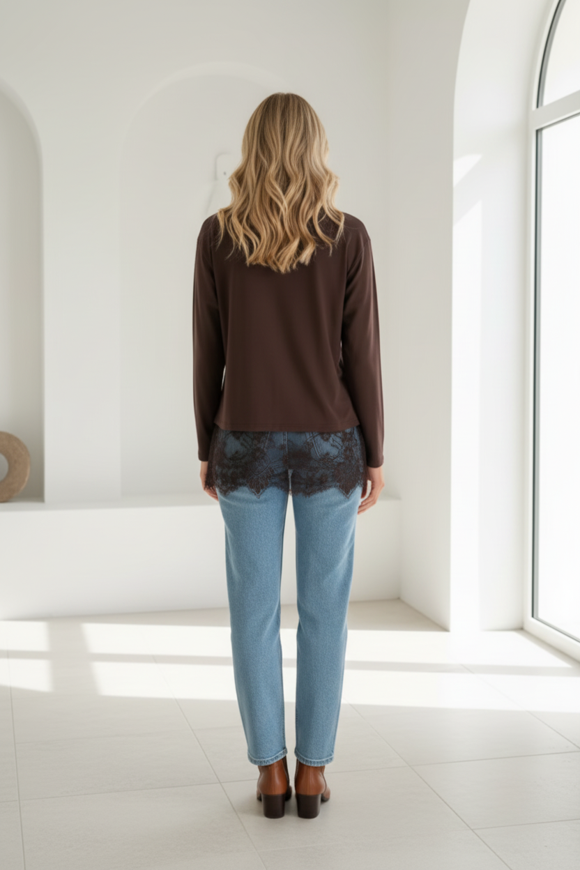 Brodie By Frankie Lace Tee Chocolate