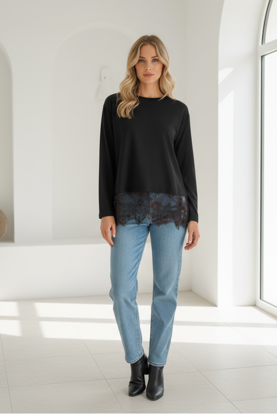 Brodie By Frankie Lace Tee Black