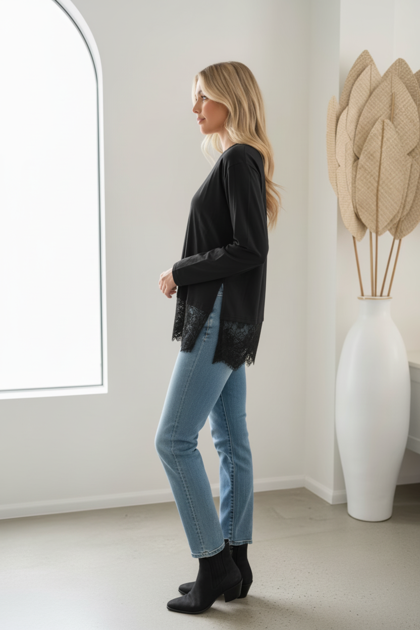 Brodie By Frankie Lace Tee Black