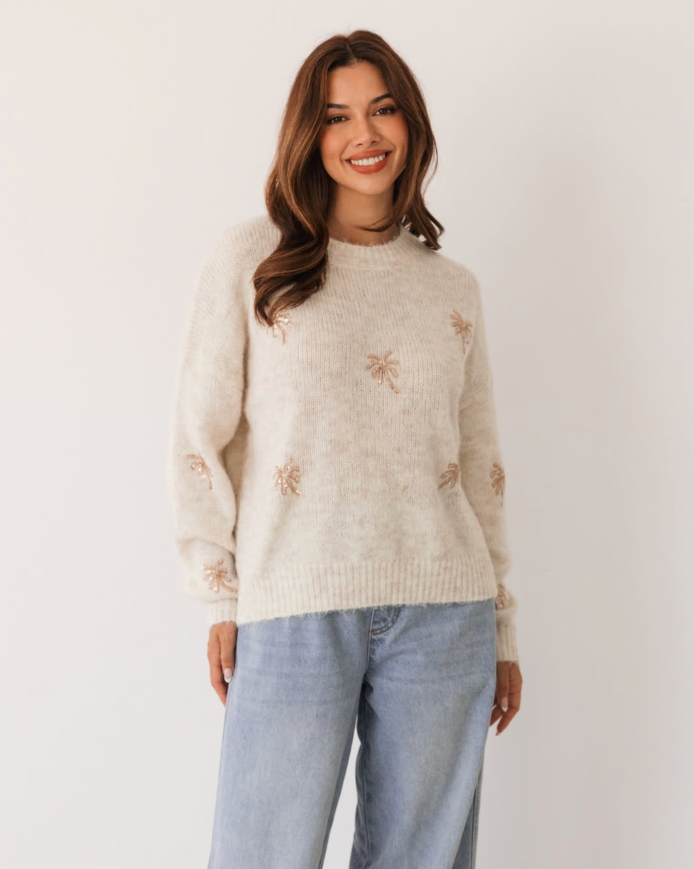 Palm Embellished Knit Top