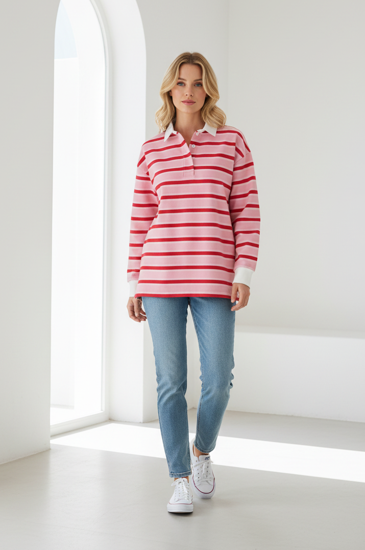 Charlie Stripe Rugby Top Red/Pink