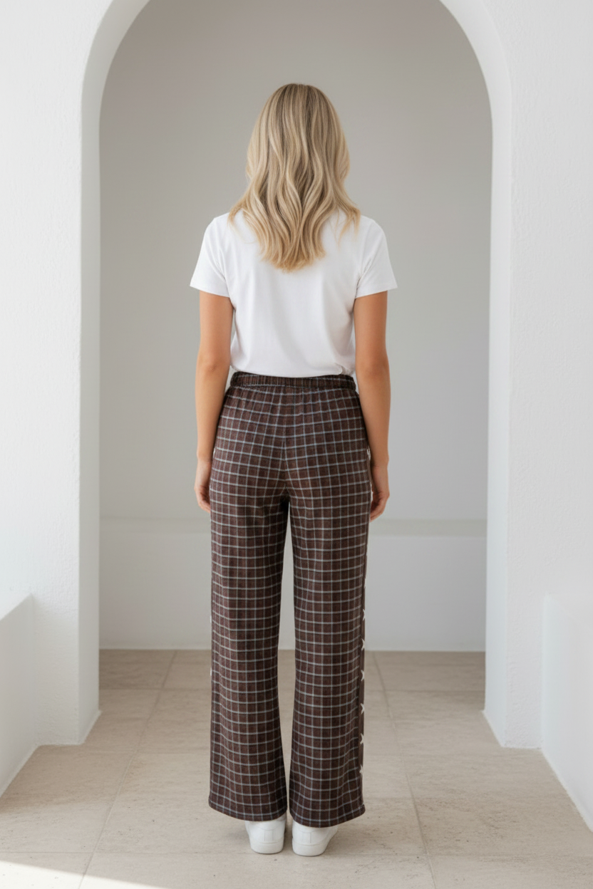 Gingham Chocolate & Blue Star Racer Pant