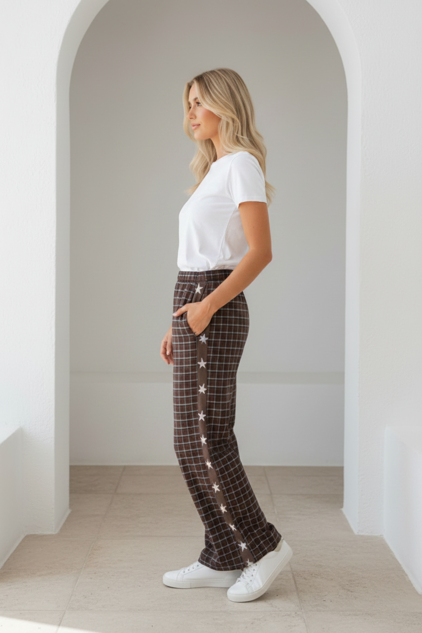 Gingham Chocolate & Blue Star Racer Pant