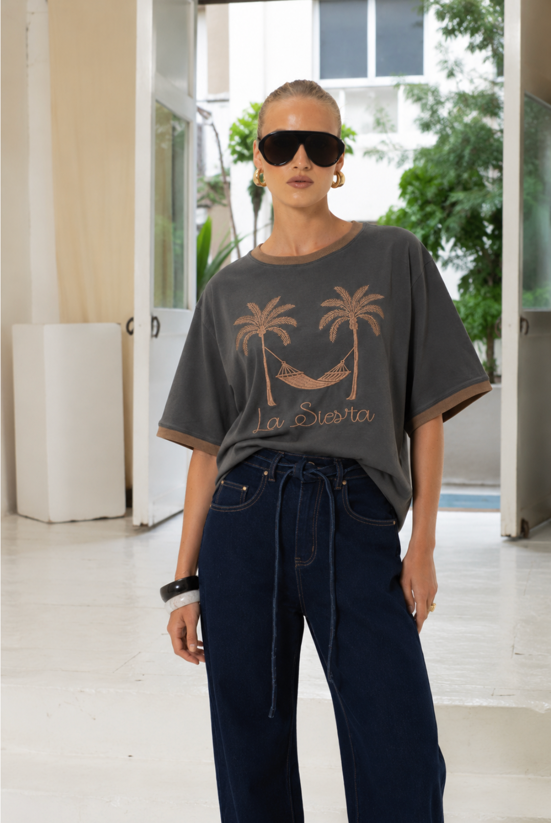 La Siesta Palms Tee Charcoal