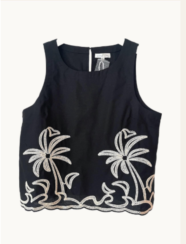 Palm Embroidered Top Black