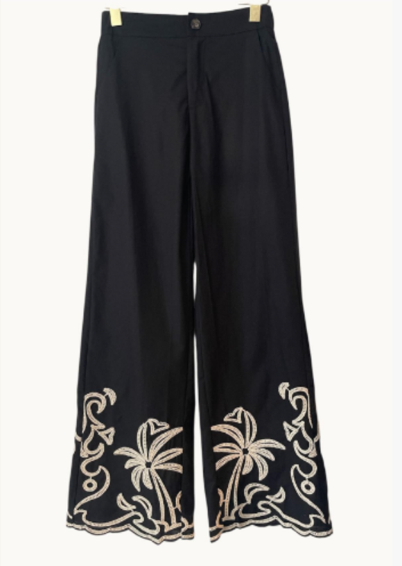 Palm Embroidered Pant Black