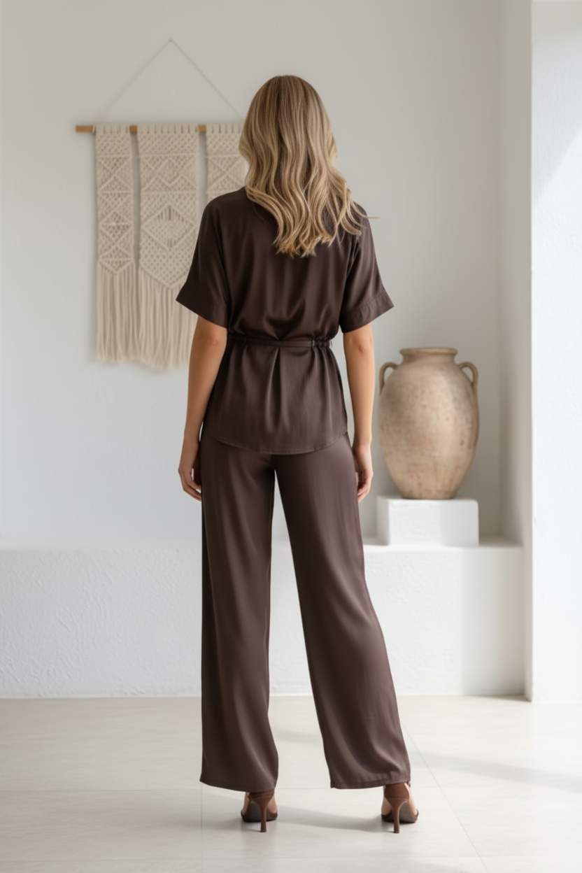 Imogen 2 Piece Top & Pant Set Chocolate