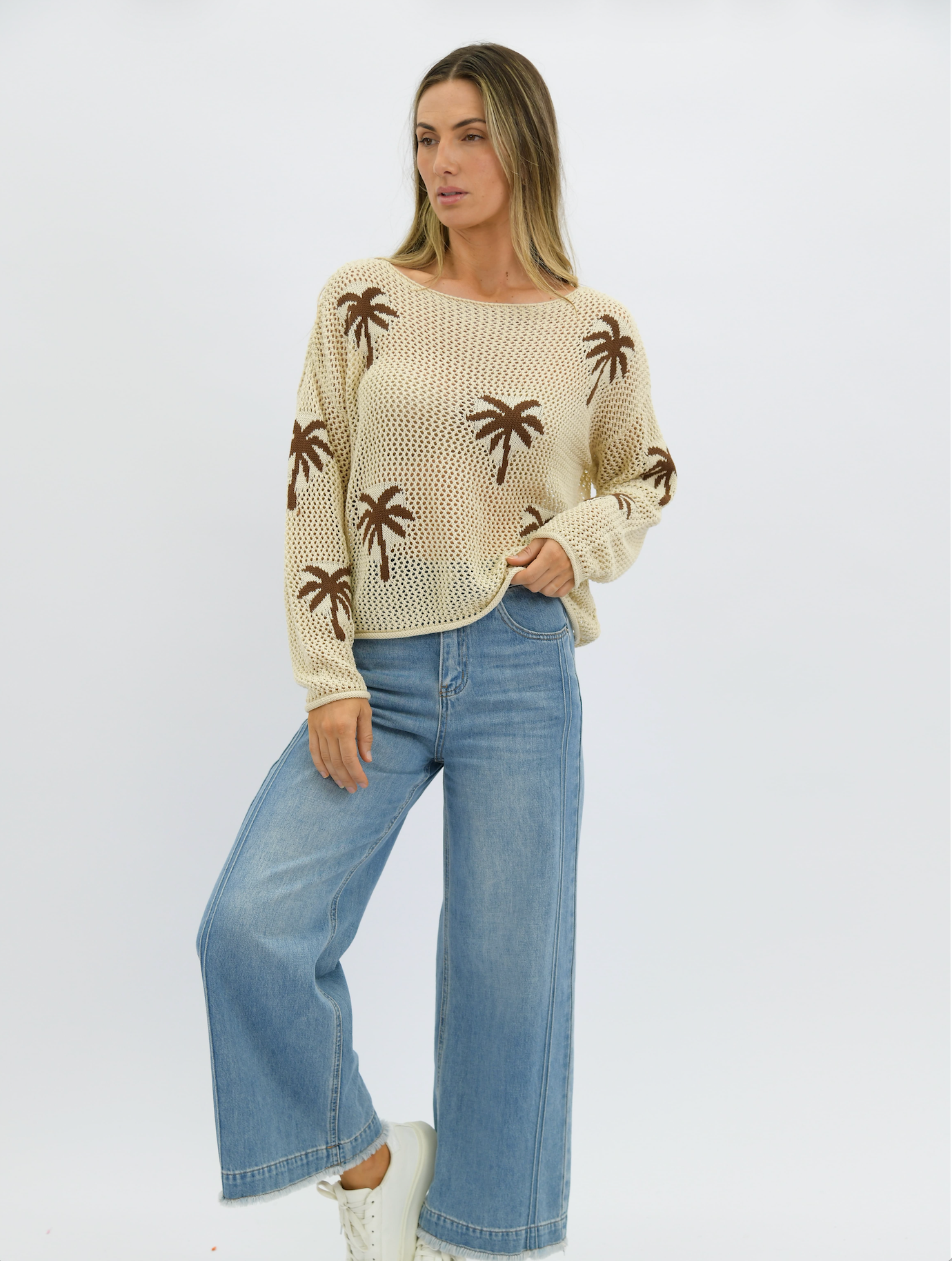 Sunset Shore Palm Linen Blend Knit