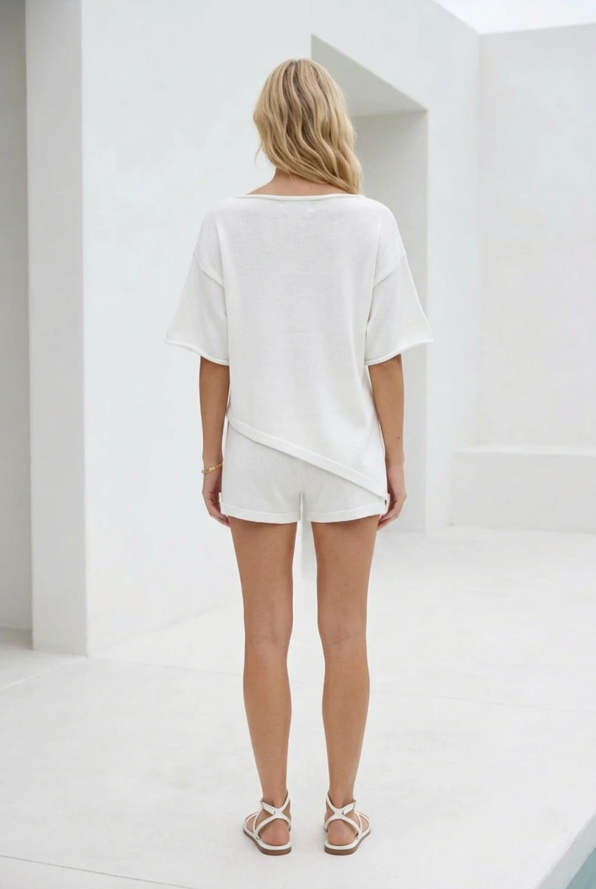 Polly Knit 2 Pce Short Set White