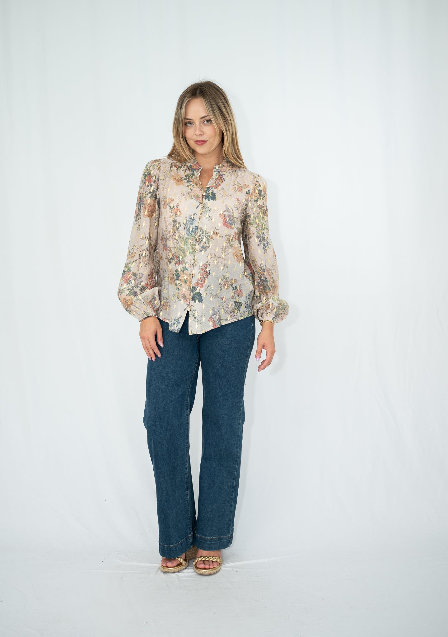Serena Gold Leaf Blouse Beige