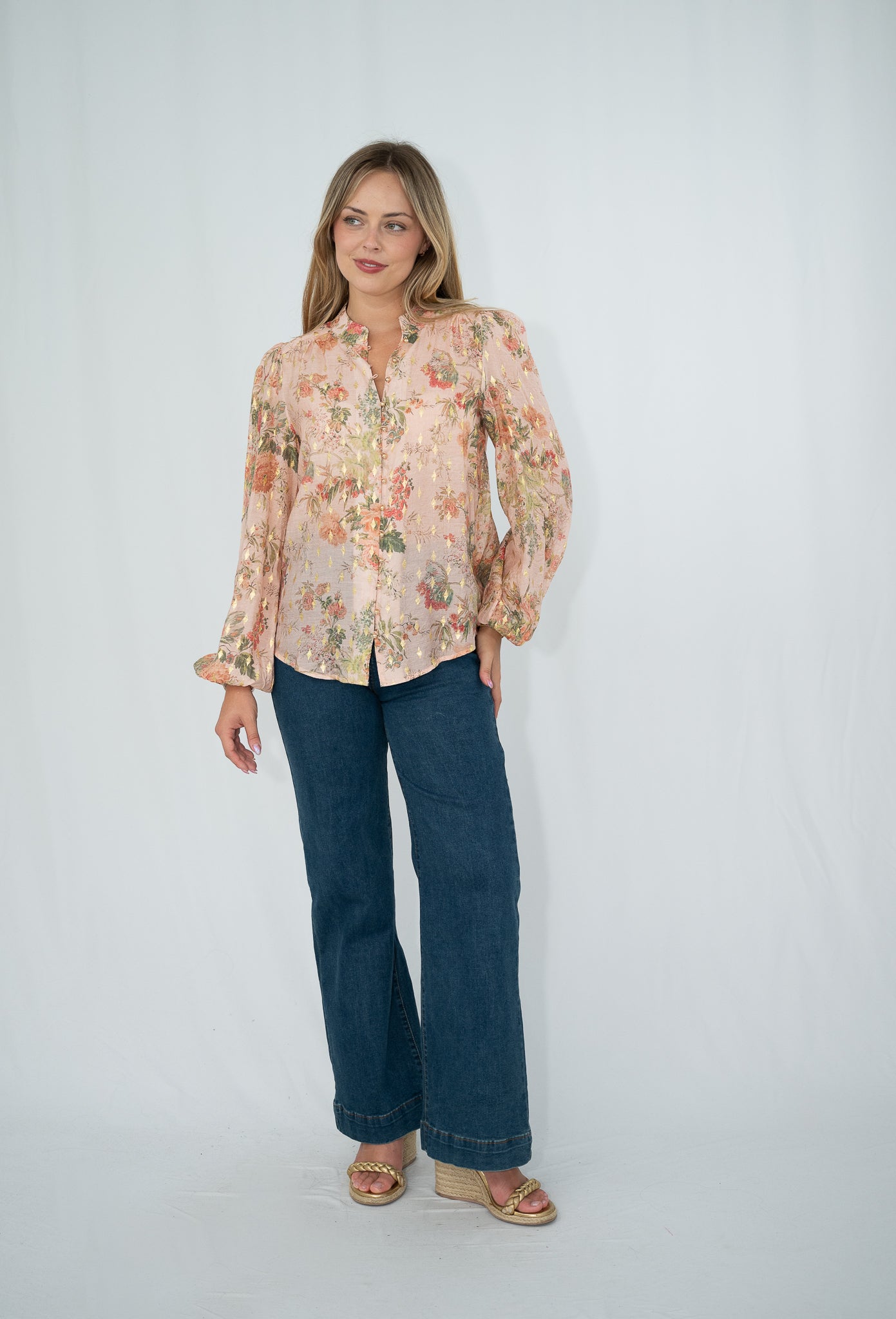 Serena Gold Leaf Blouse Pink