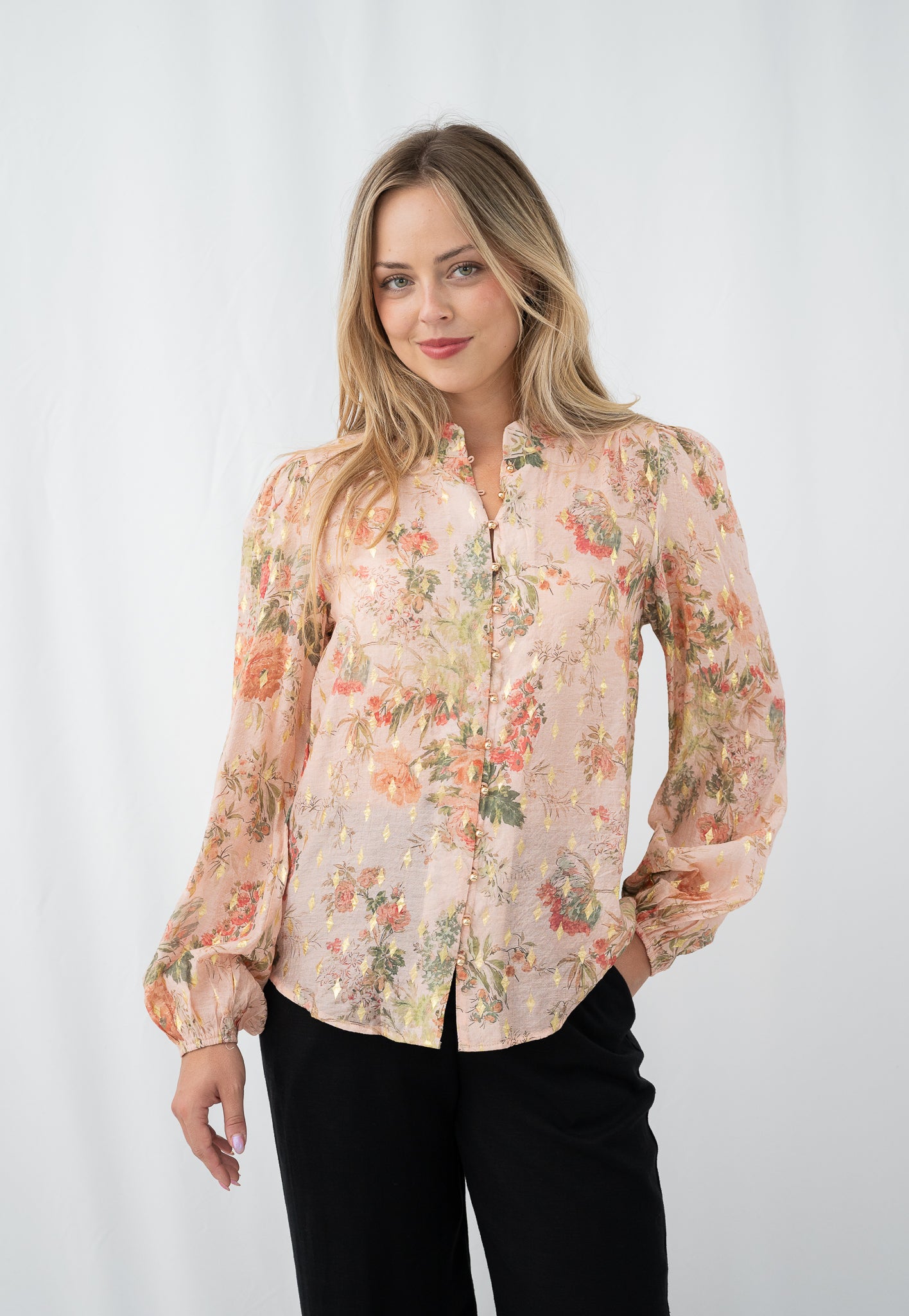 Serena Gold Leaf Blouse Pink