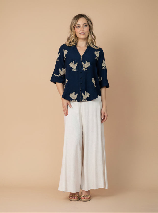 Mali Gold Petal Blouse Navy