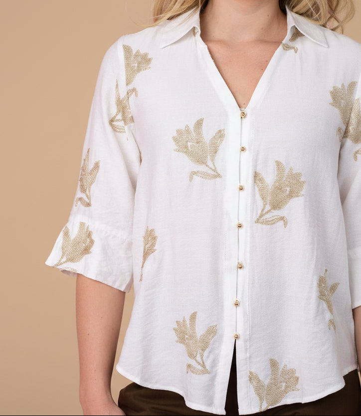 Mali Gold Petal Blouse White