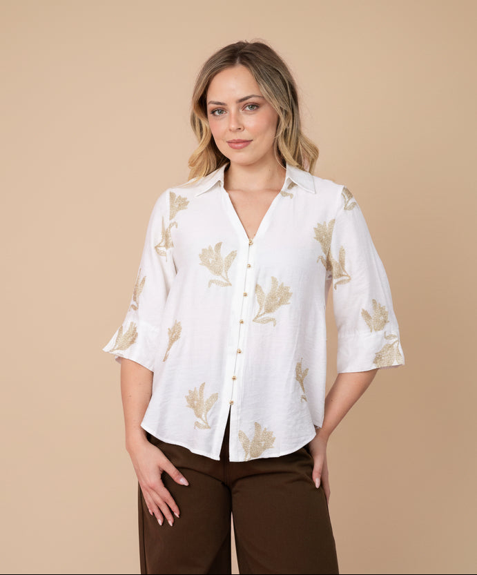 Mali Gold Petal Blouse White