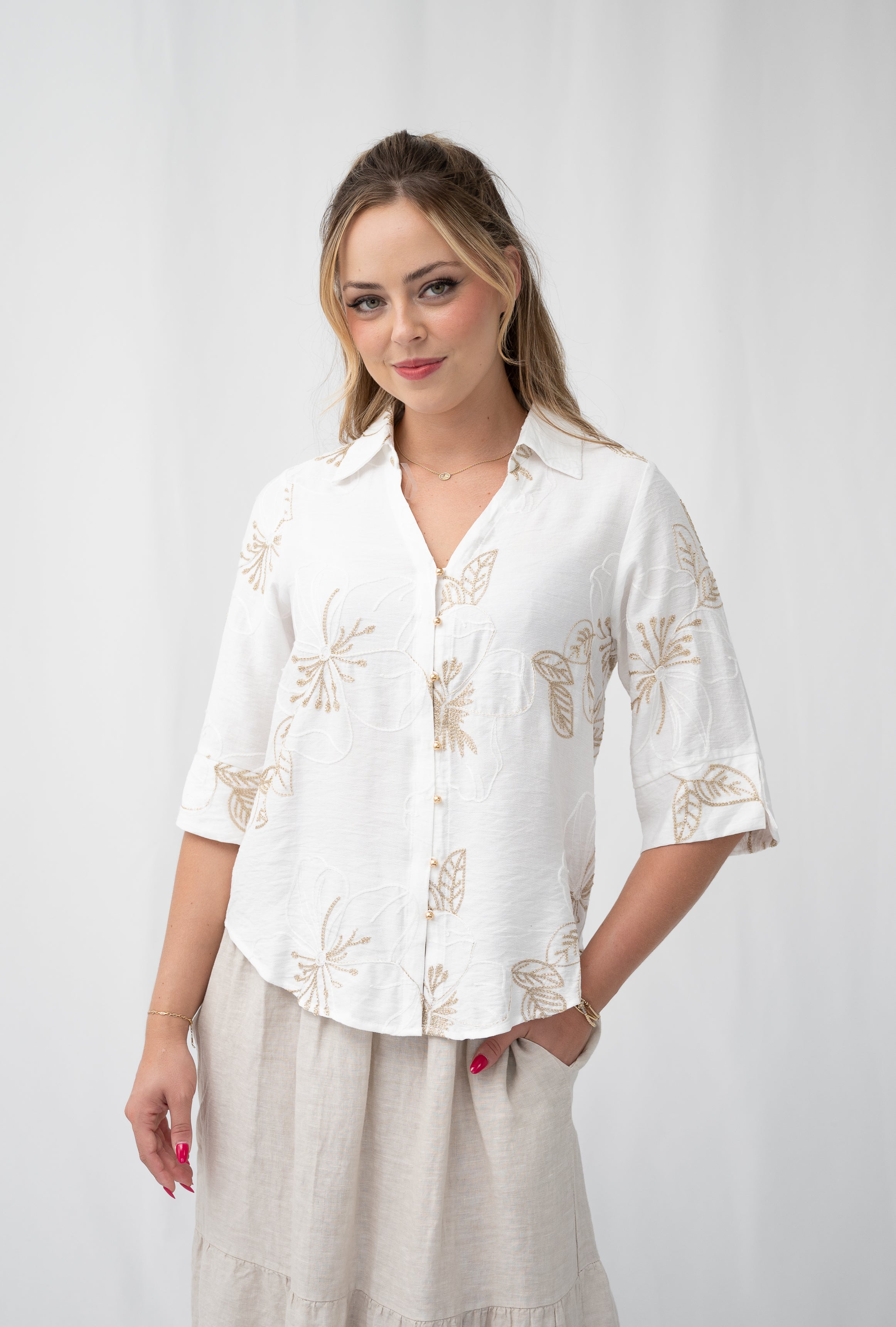 Golden Leaves Shirt White