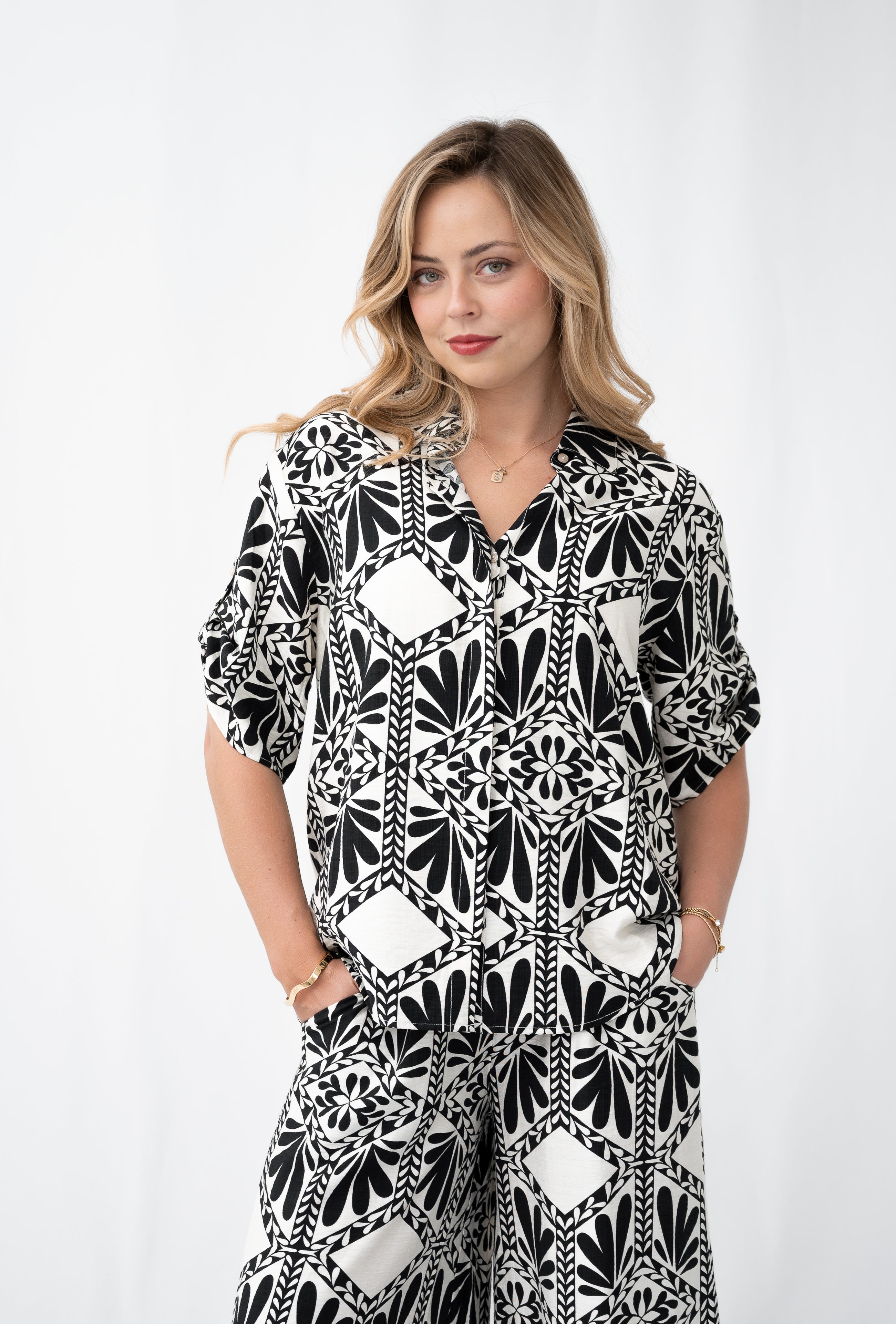 Gia Tile Print Shirt Black