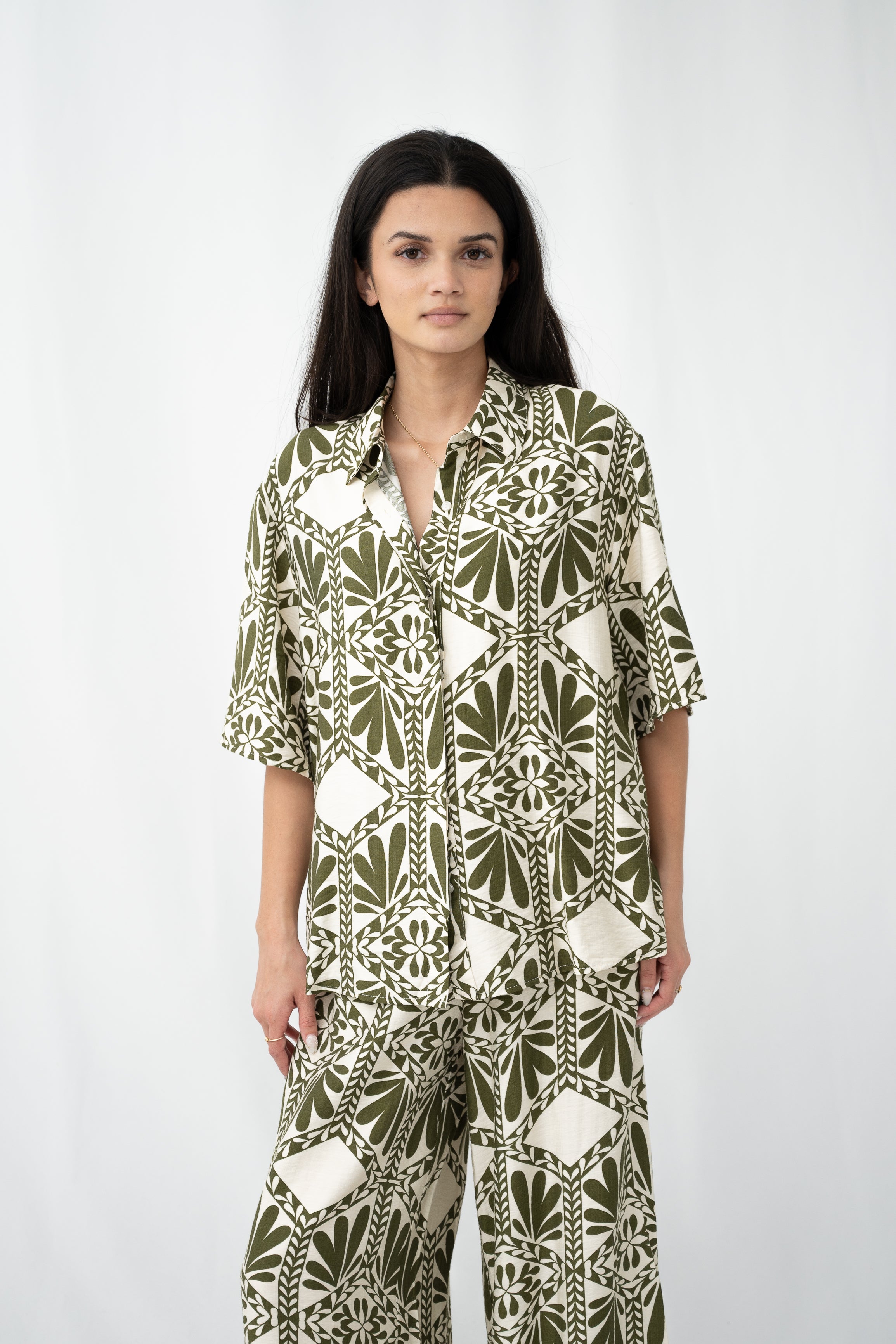 Gia Tile Print Shirt Sage