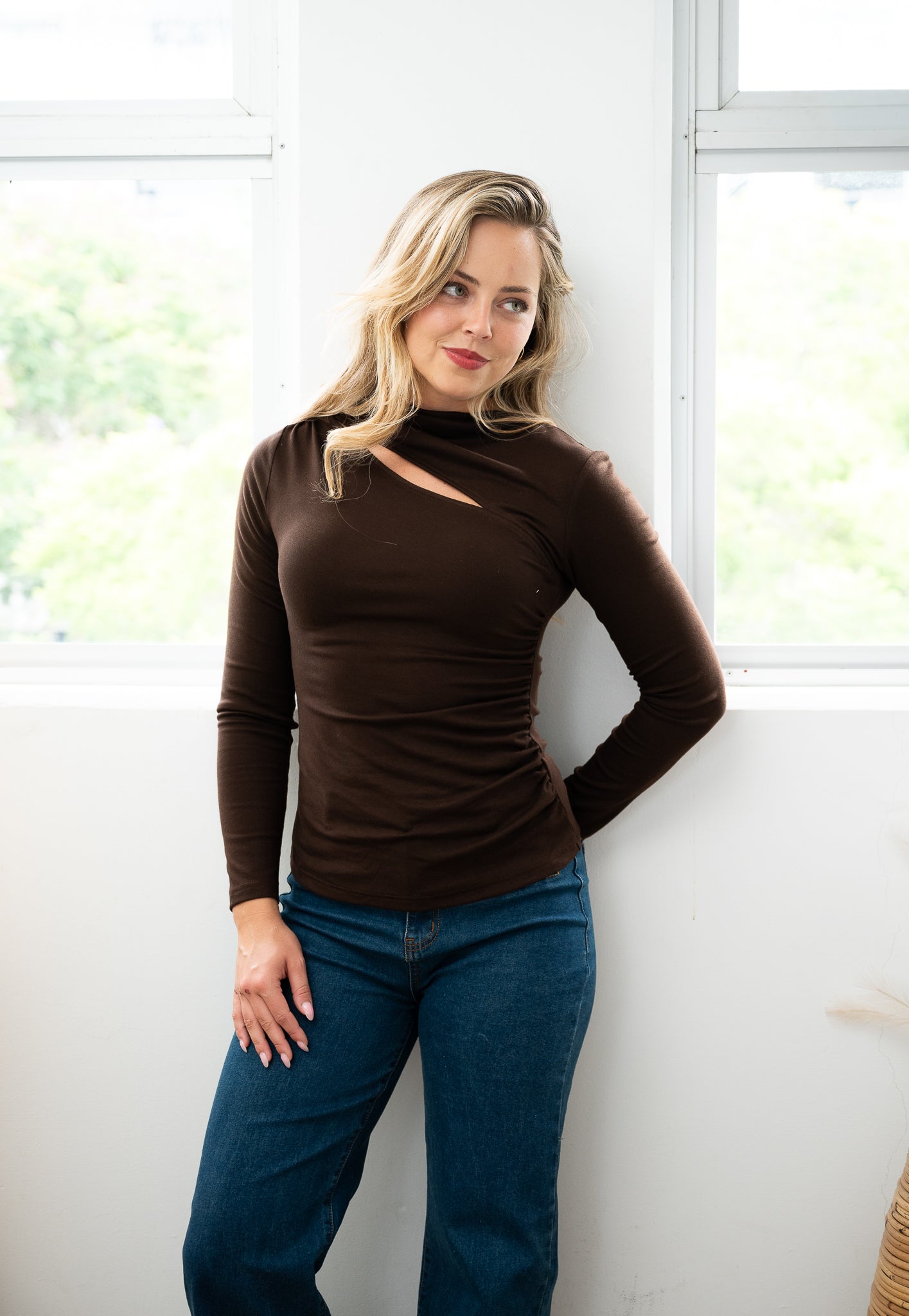 Farrah Split Detail Top Chocolate