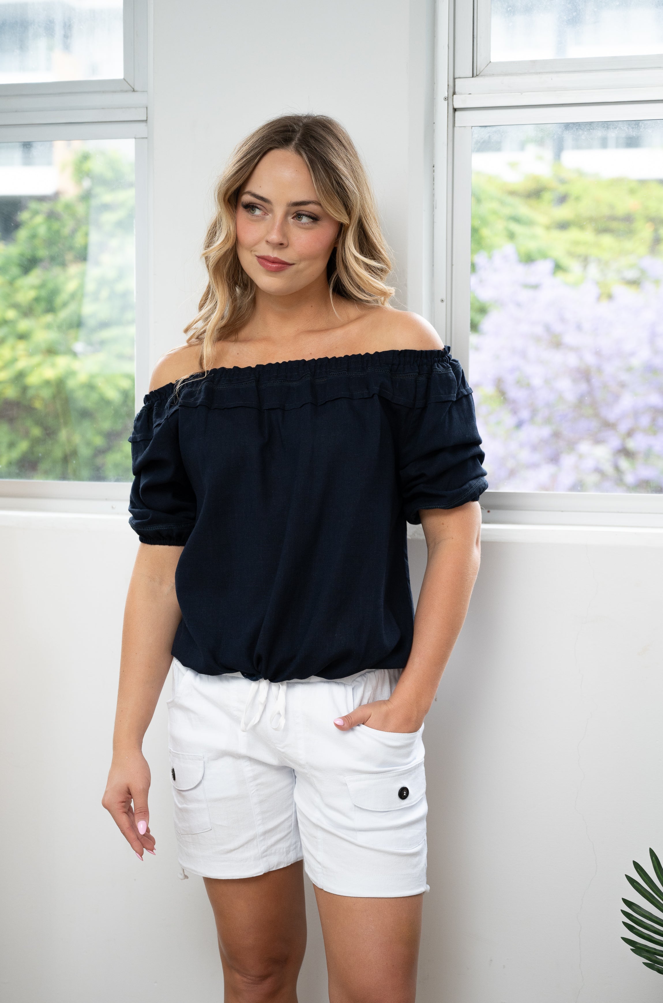 Tanni Peasant Top Navy