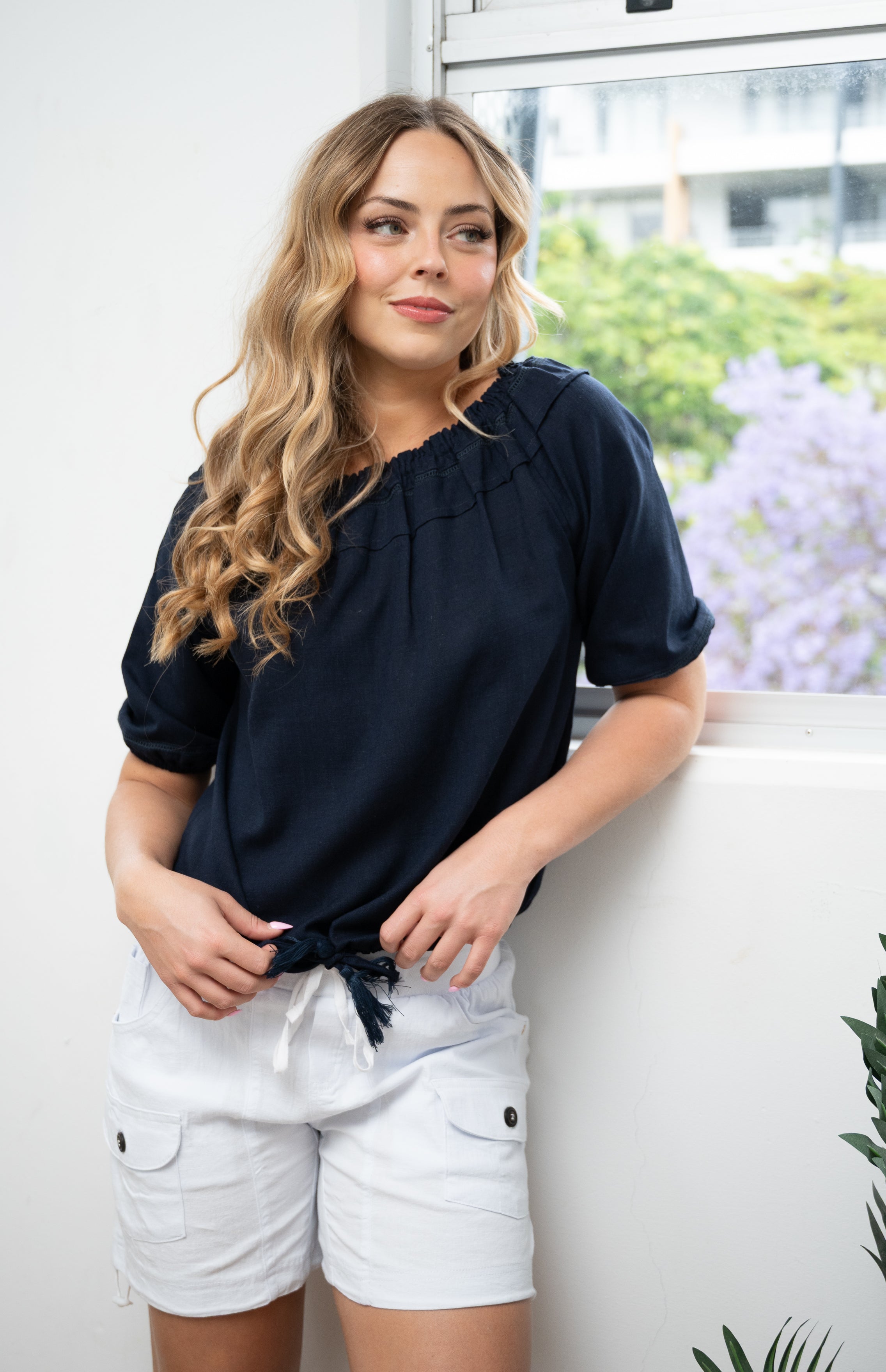 Tanni Peasant Top Navy