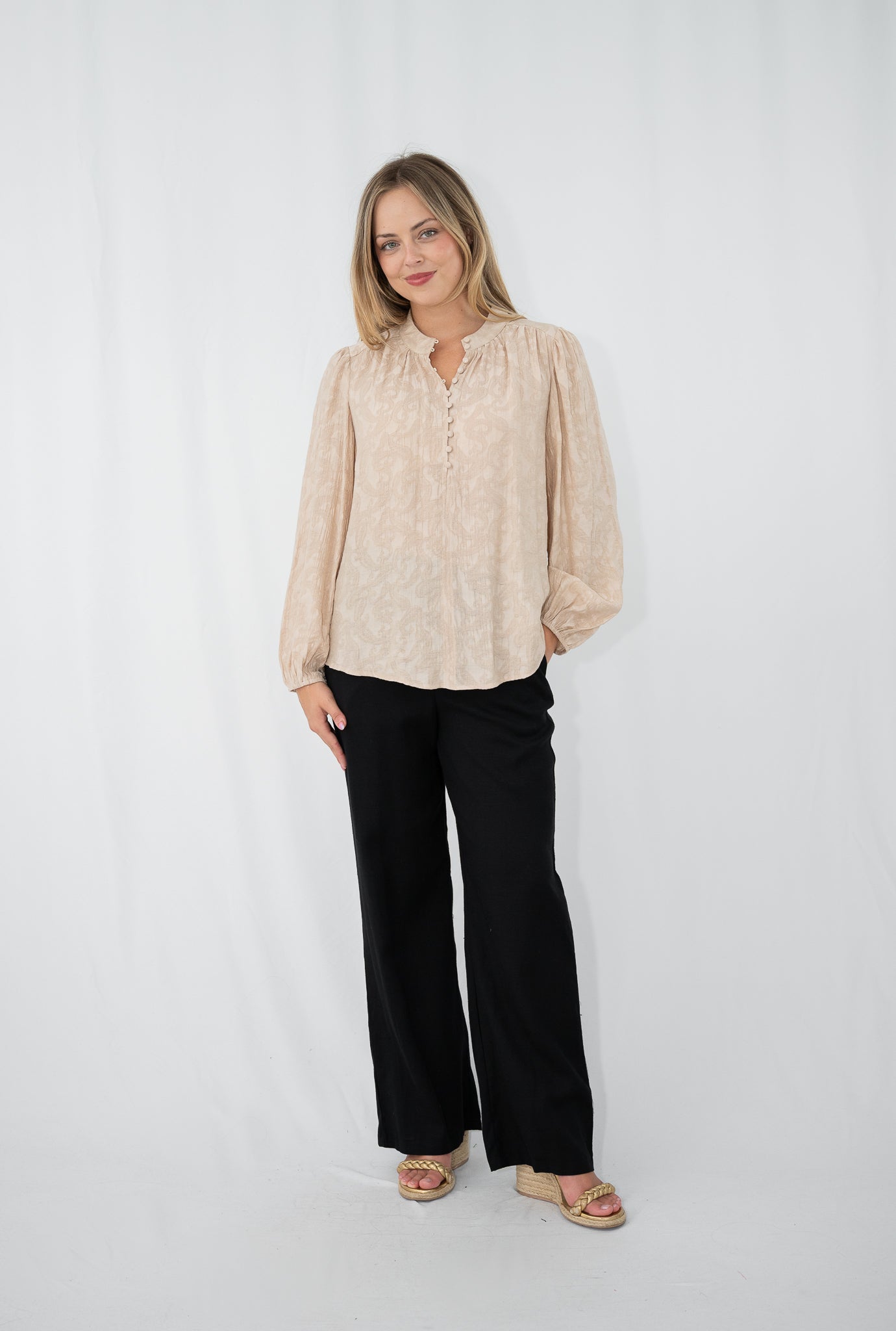 Zahra Jacquard Blouse Beige