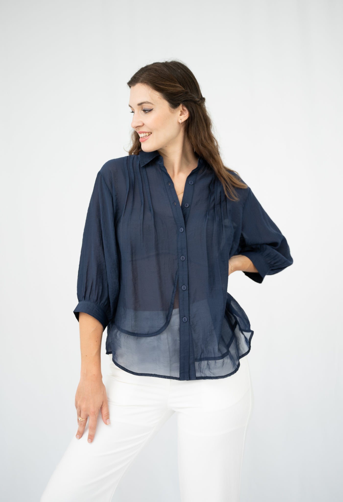 Organza Hem Shirt Navy