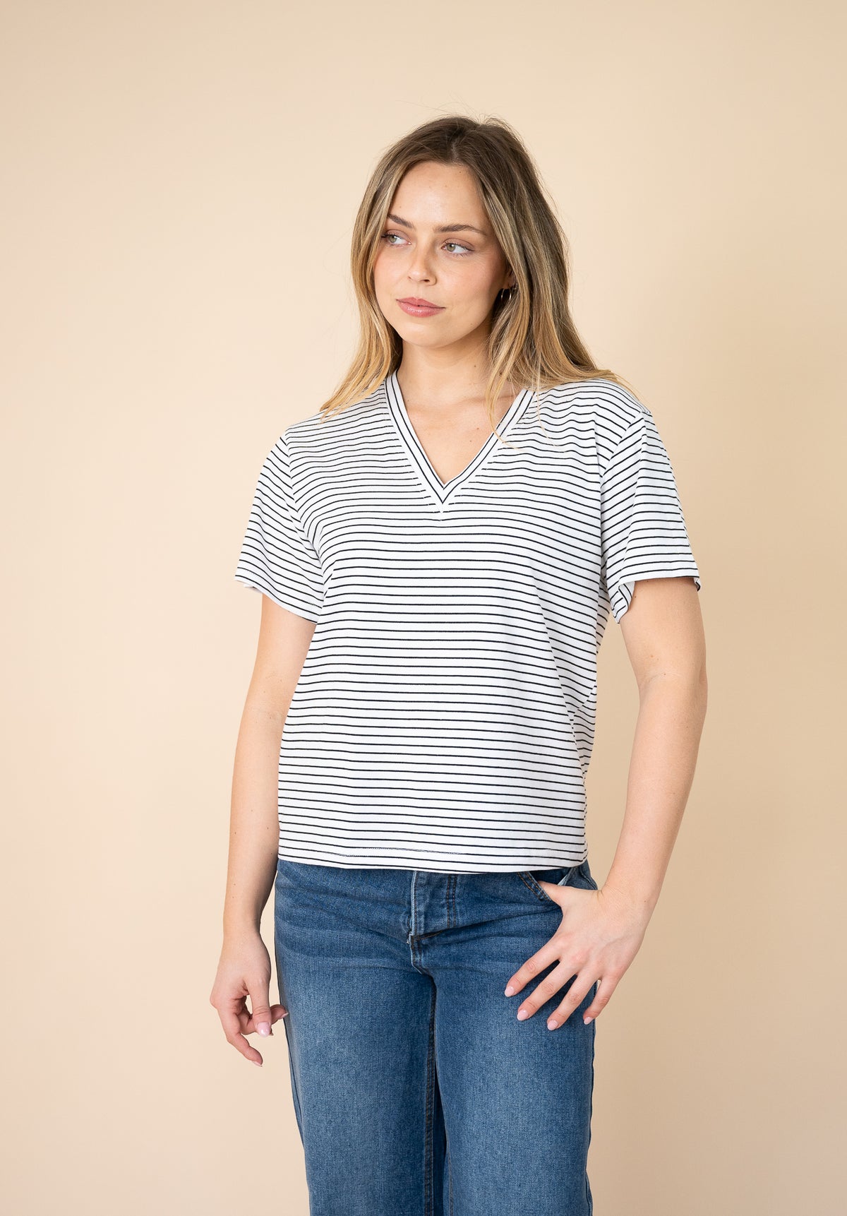Pin Stripe Tee White