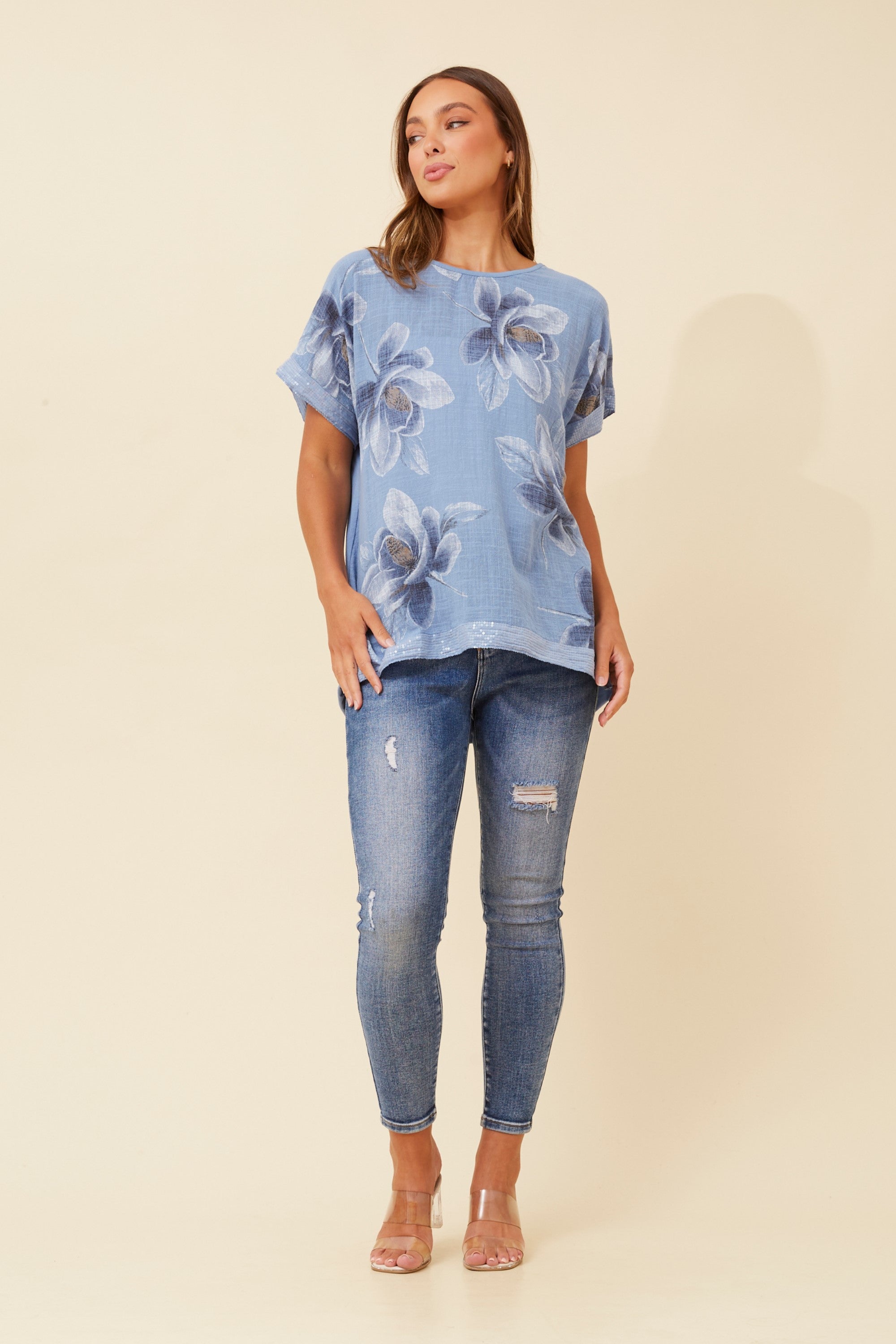 Lidia Italian Linen Sequin Top