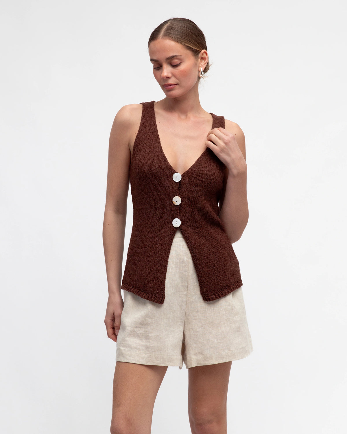 V Neck Boucle Knit Top