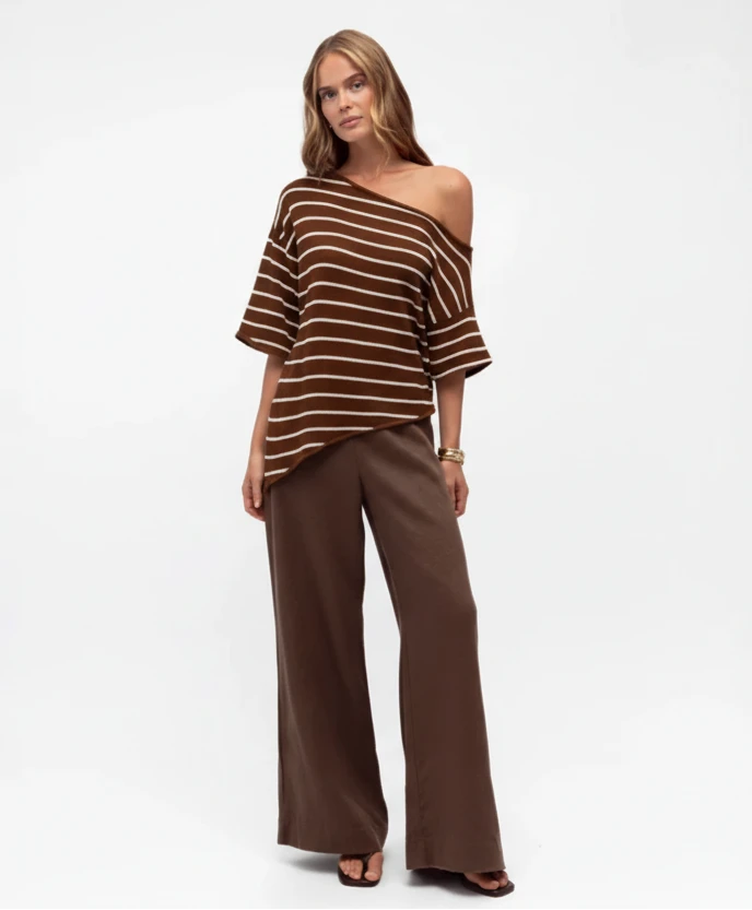 Kai Asymmetrical Boucle' Knit Top Chocolate