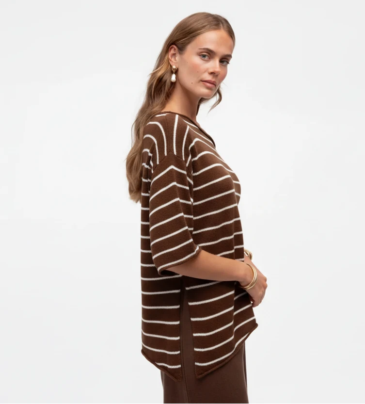 Kai Asymmetrical Boucle' Knit Top Chocolate