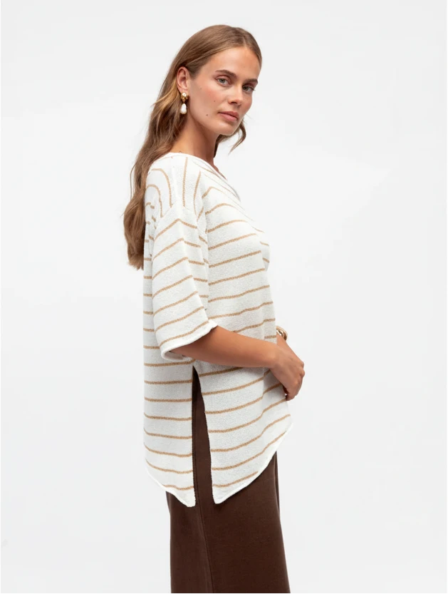 Kai Asymmetrical Boucle' Knit Top Beige