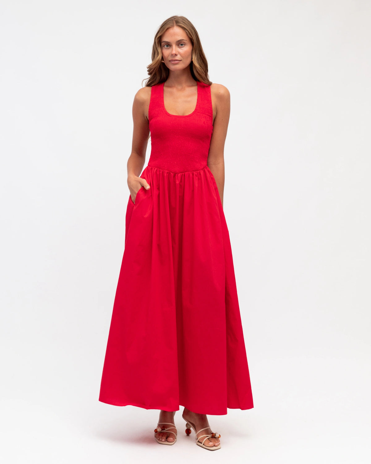 Shirred Racerback Maxi Dress