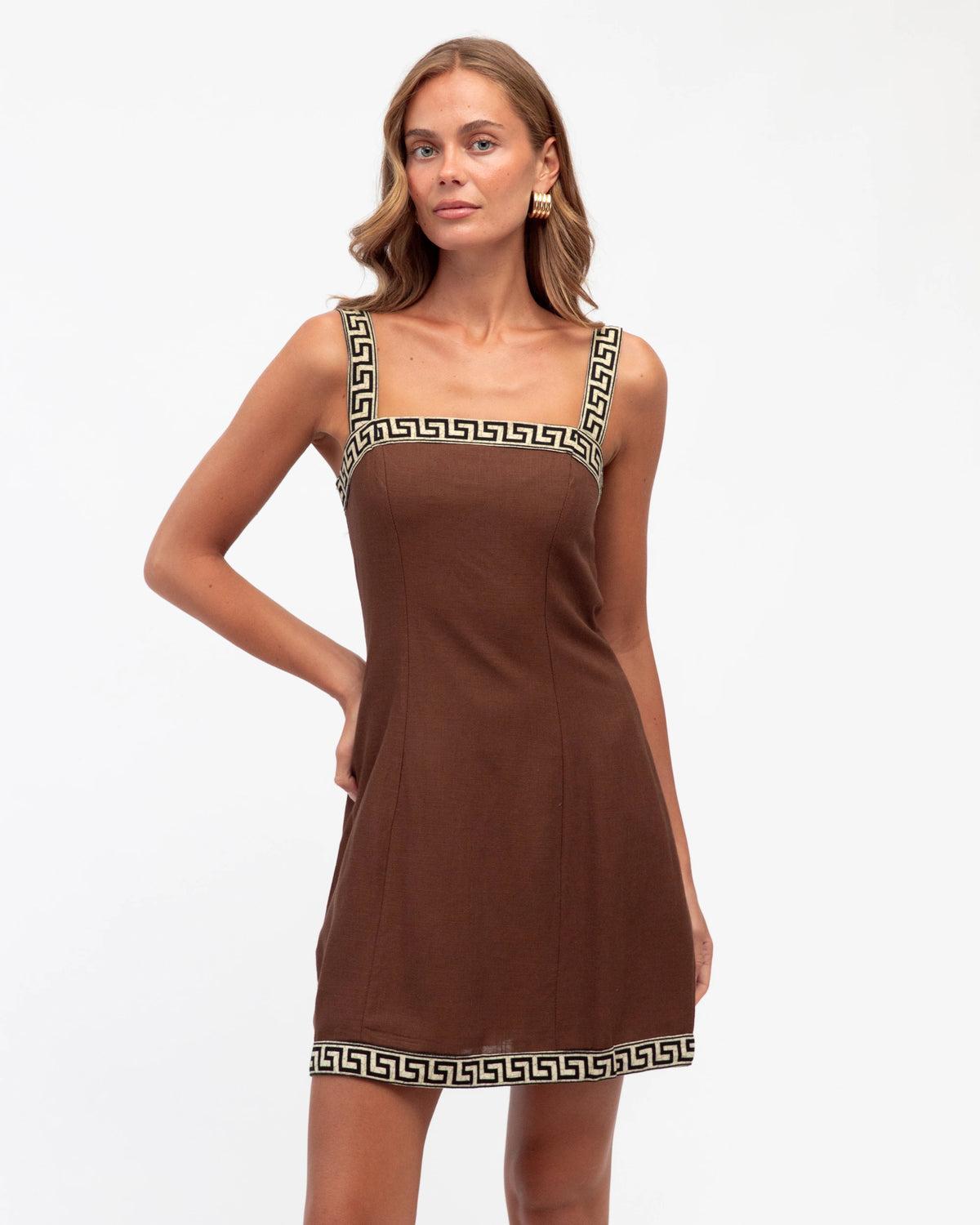 Motif Border Mini Dress Chocolate