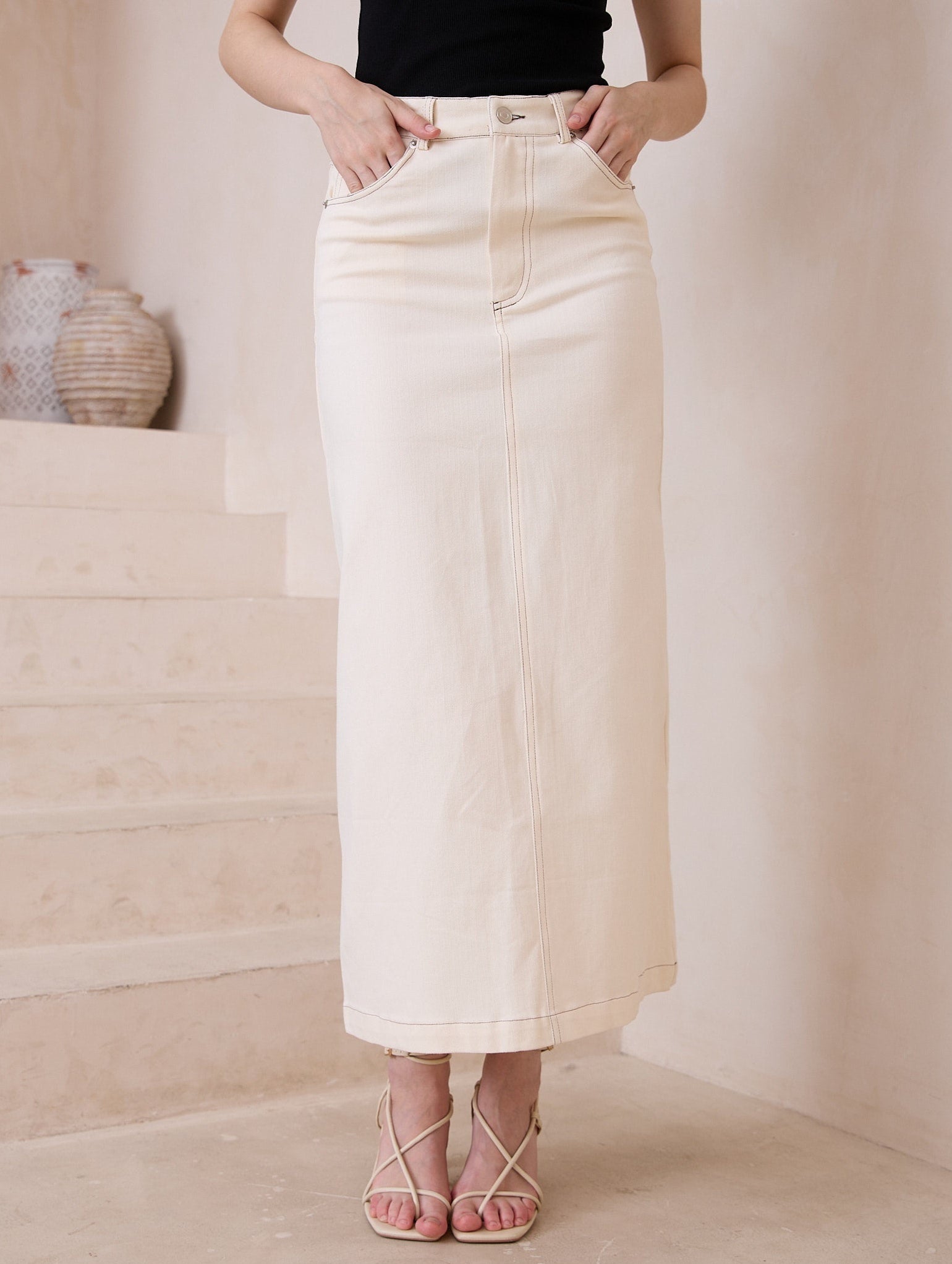 Dana Denim Cream Skirt