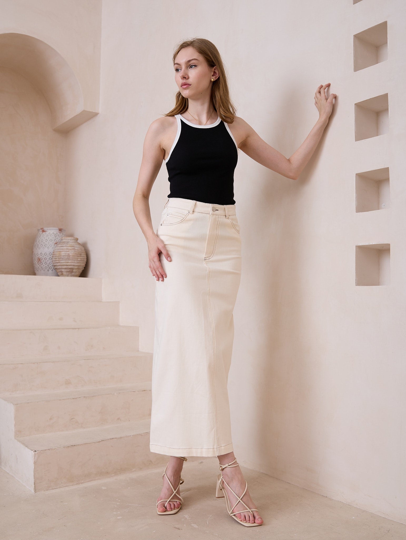 Dana Denim Cream Skirt