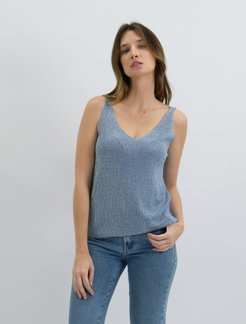 Moonlit Glow Glitter Top Denim Blue