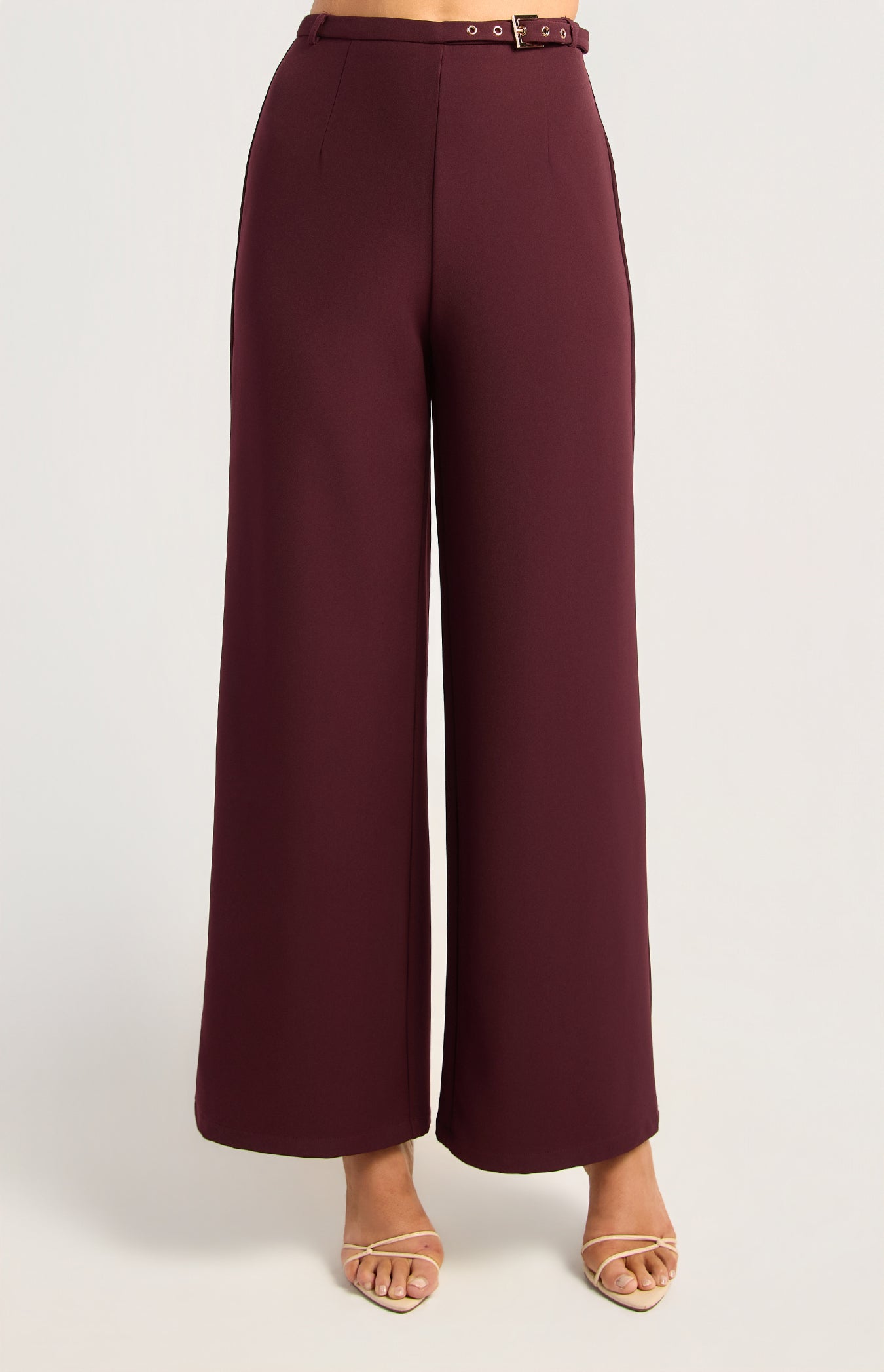 Fifi Gold Buckle Straight Leg Pant Wine