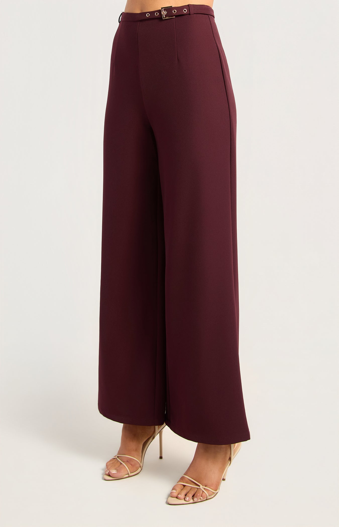 Fifi Gold Buckle Straight Leg Pant Wine