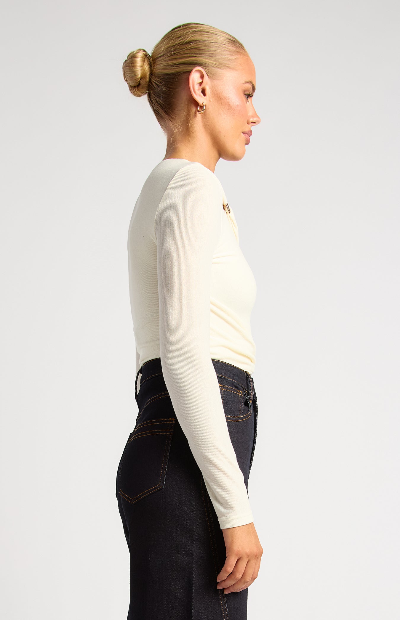 Lia Asymmetric Gold Detail Top Ivory