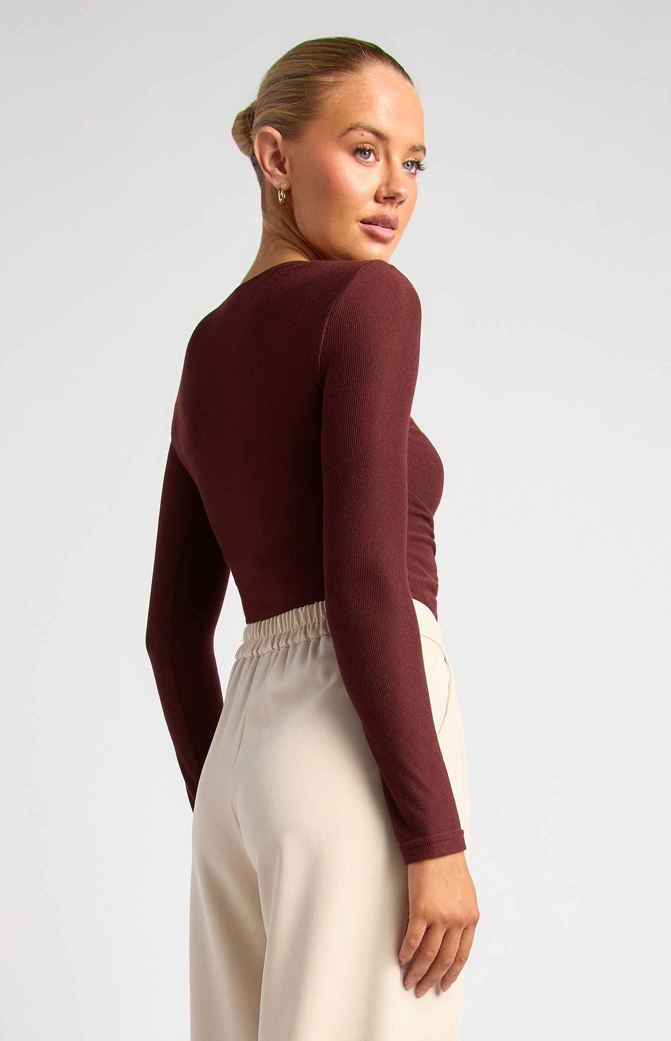 Lia Asymmetric Gold Detail Top Wine