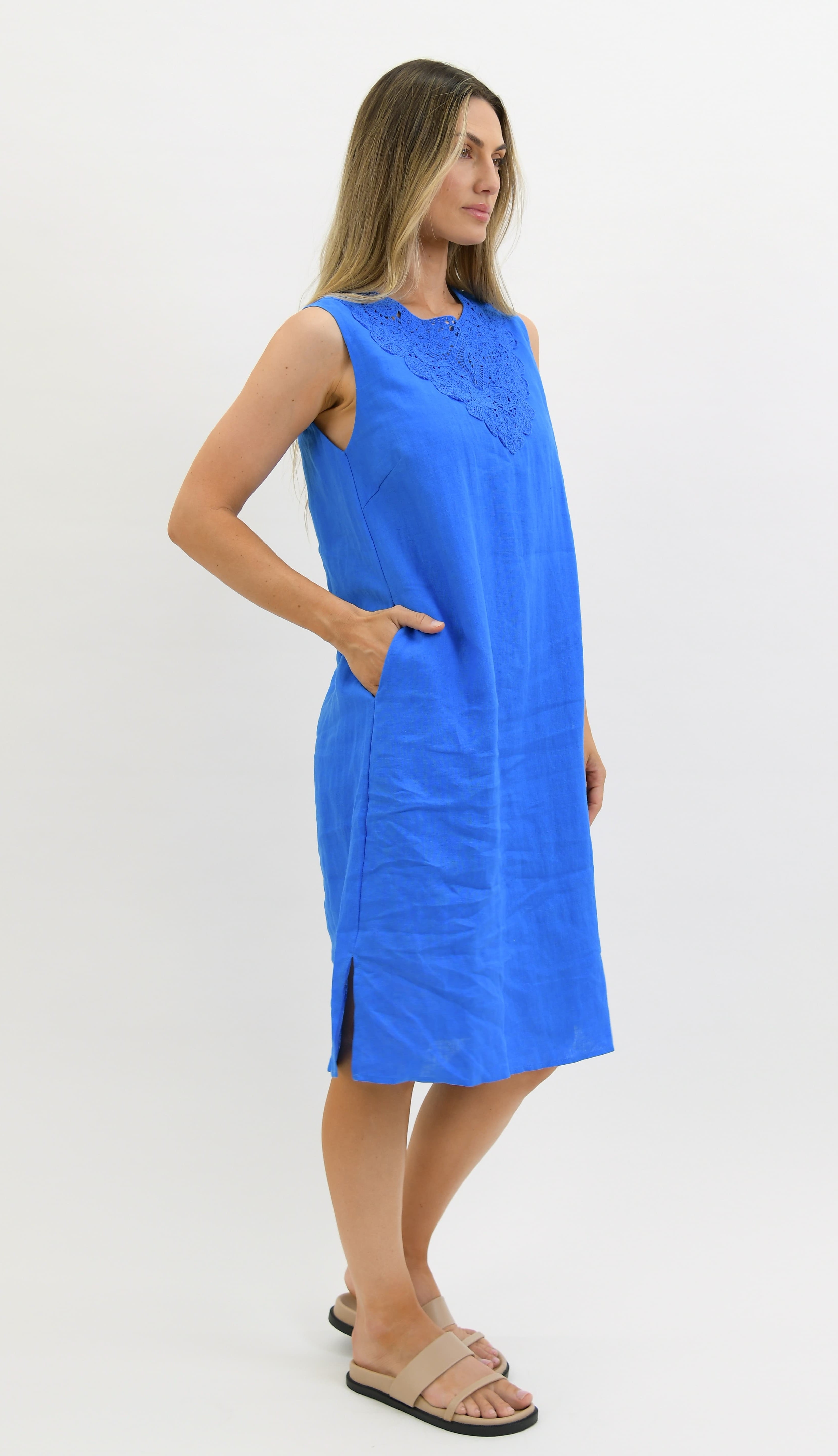 Lydia Linen Dress Blue