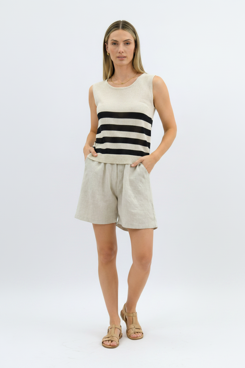 Sailor Striped Knit Tank Beige/Black