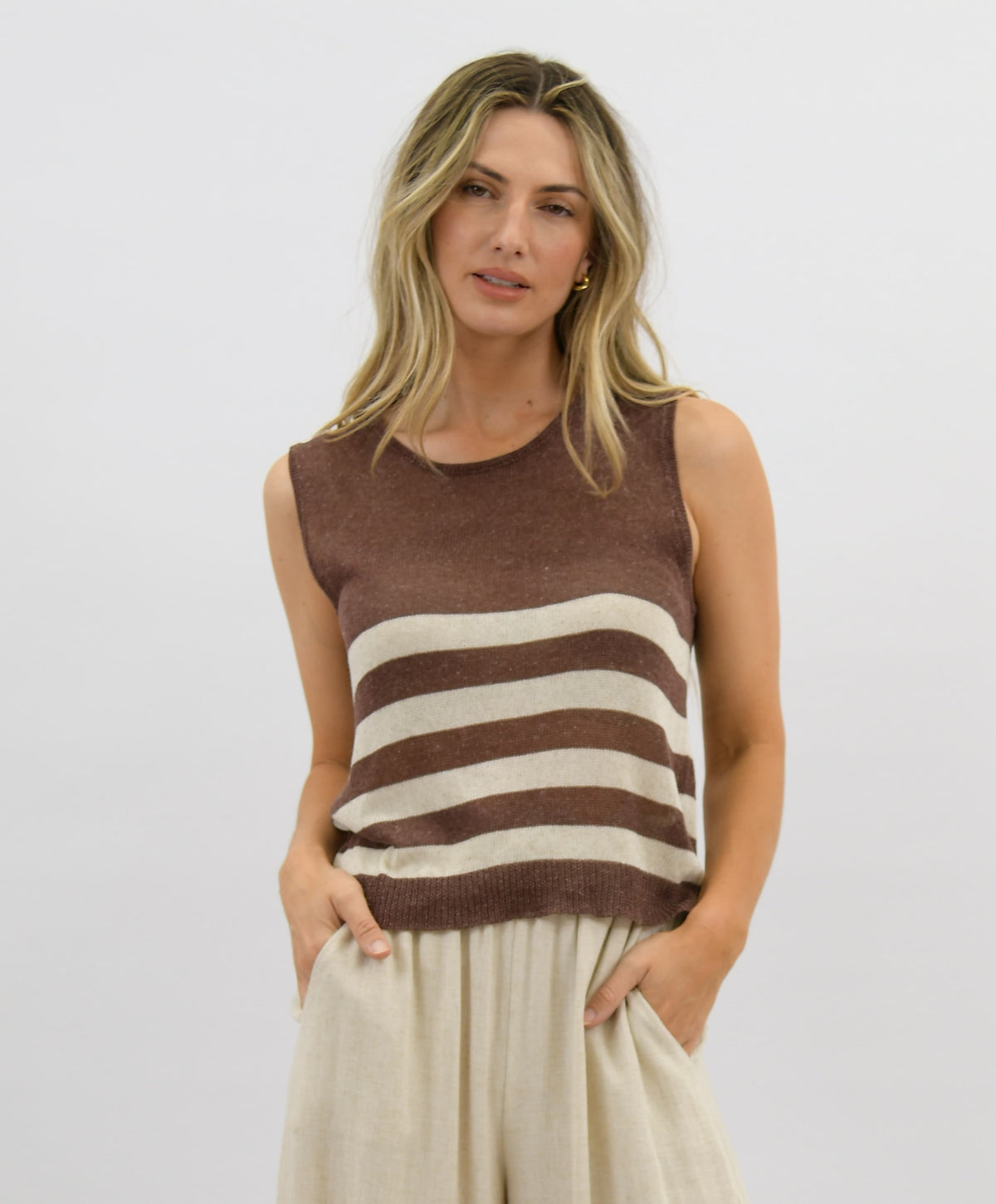 Sailor Striped Knit Tank Choc/Beige
