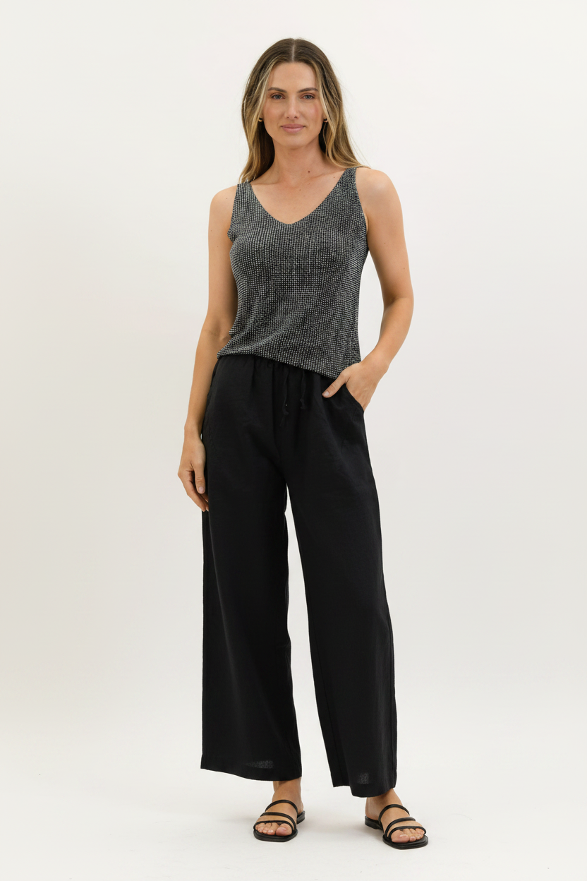 Moonlit Glow Glitter Top Black