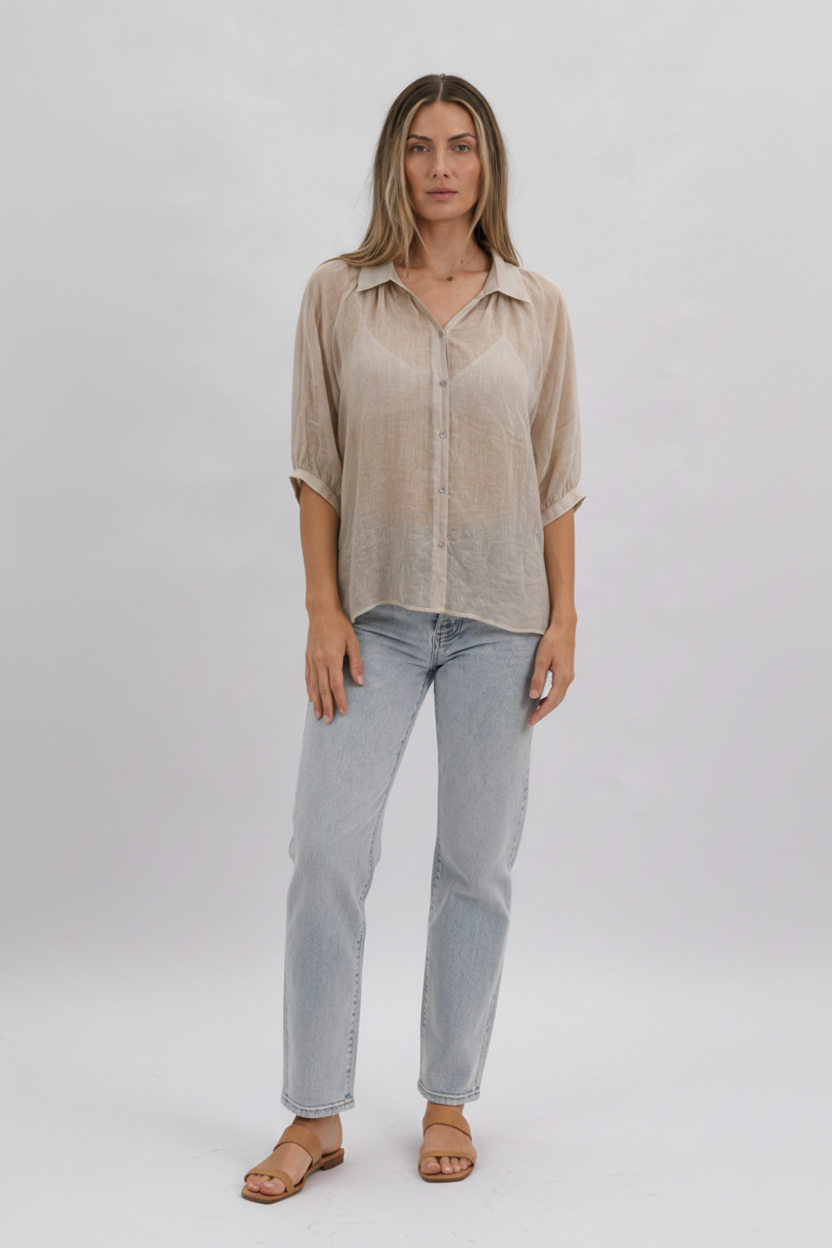 Tovi Collared Linen Shirt Biscuit