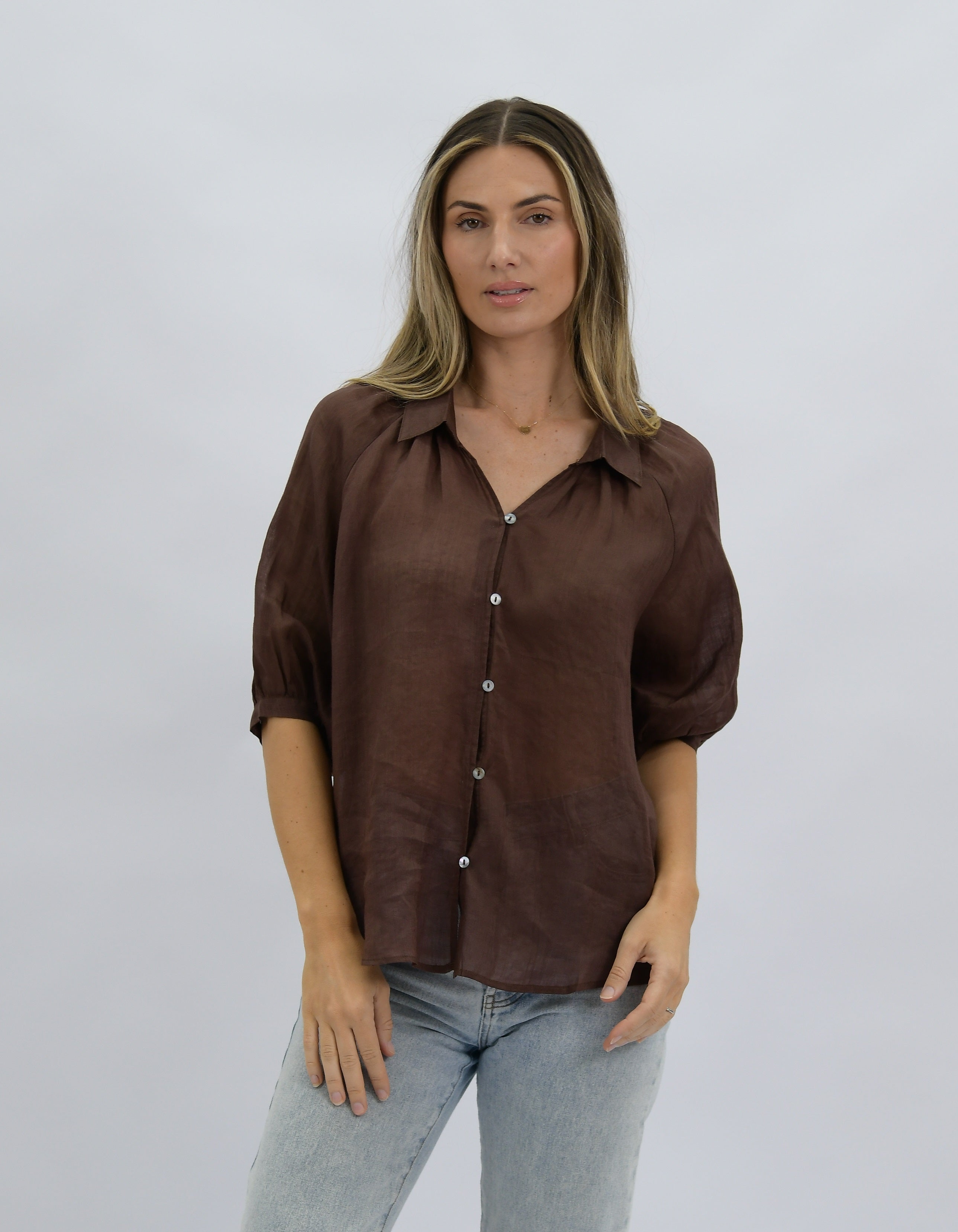 Tovi Collared Linen Shirt Biscuit