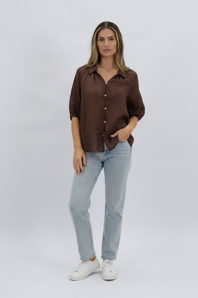 Tovi Collared Linen Shirt Biscuit
